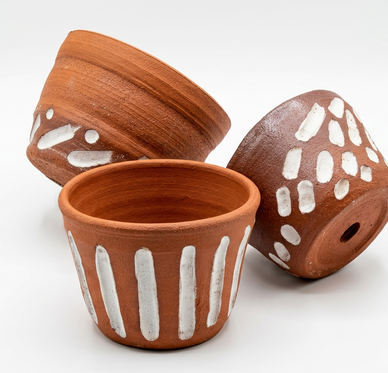 Terracotta Pots with White Glaze